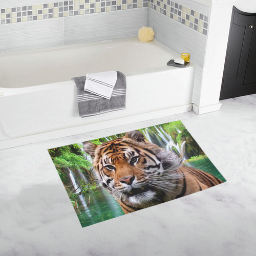 Tiger and Waterfall Bath Rug 20''x 32''