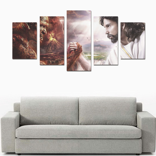 Jesus Devil Arm Wrestling Canvas Print Sets D (No Frame)