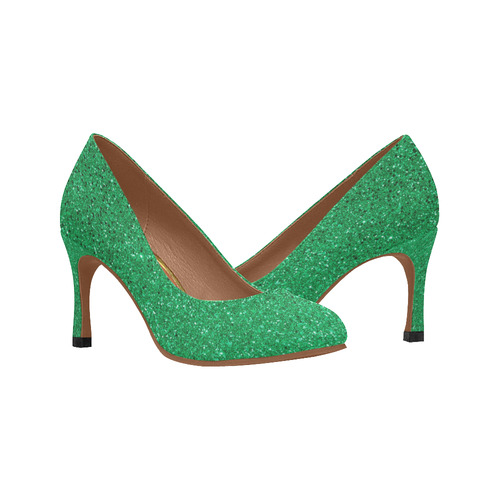 Green Glitter Women's High Heels (Model 