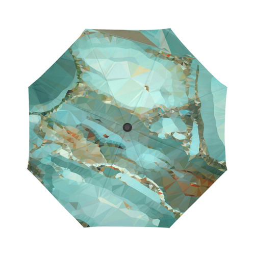 Blue Green Geode Low Poly Triangles Auto-Foldable Umbrella (Model U04)