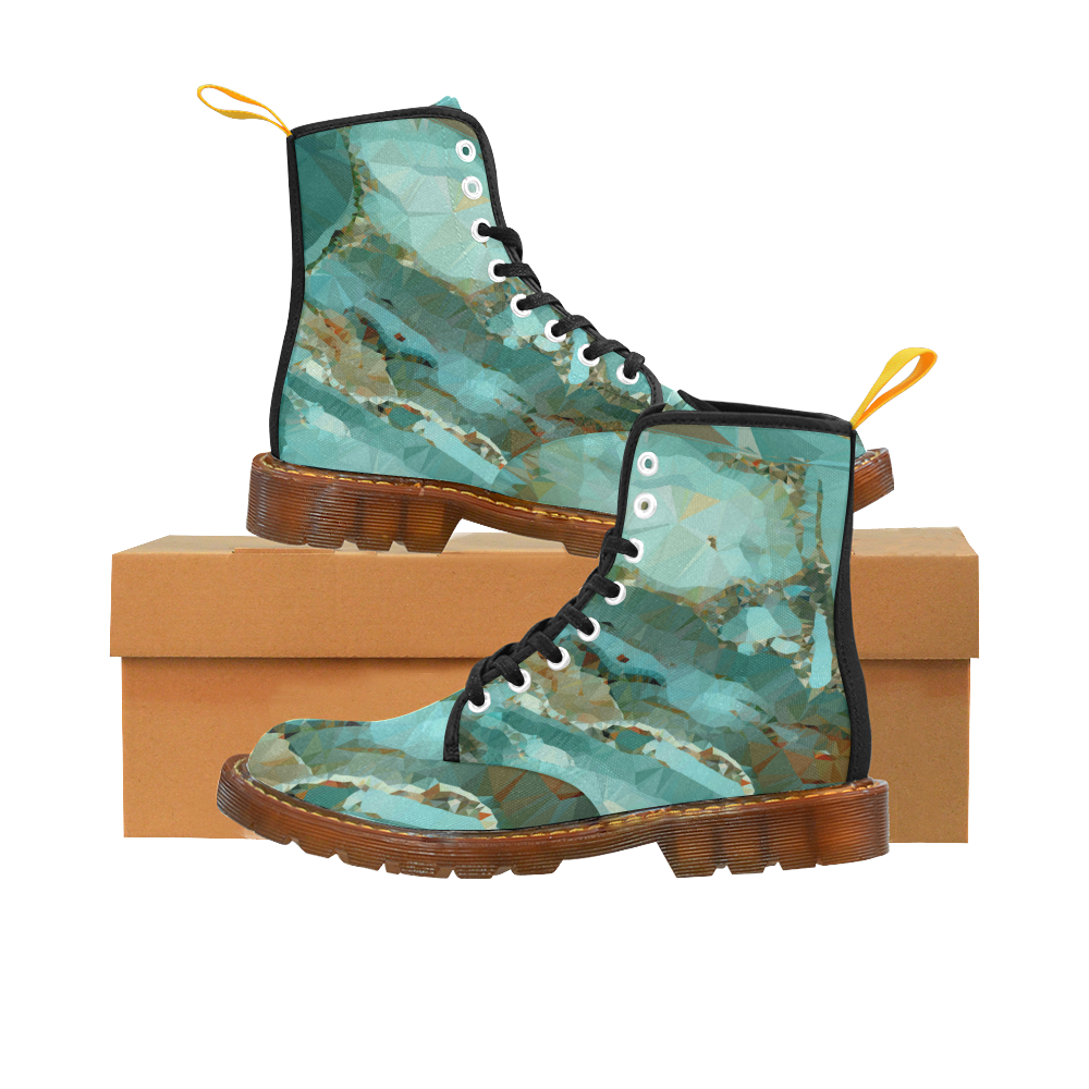 Blue Green Geode Low Poly Triangles Martin Boots For Women Model 1203H ID D2088167