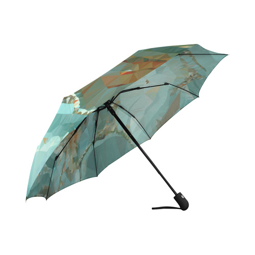 Blue Green Geode Low Poly Triangles Auto-Foldable Umbrella (Model U04)