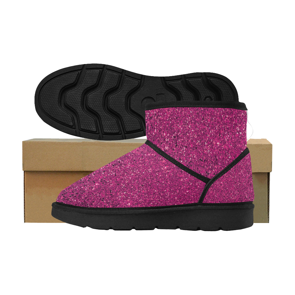 Hot Pink Glitter Low Top Unisex Snow Boots (Model 049) ID D2087492