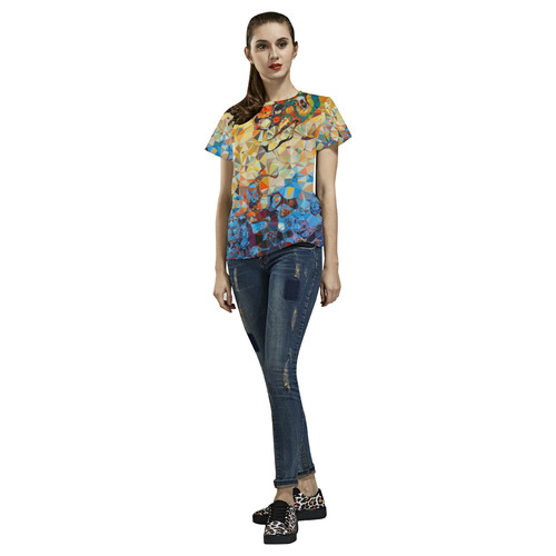 Abstract Low Poly Geometric Triangles All Over Print T-Shirt for Women (USA Size) (Model T40)
