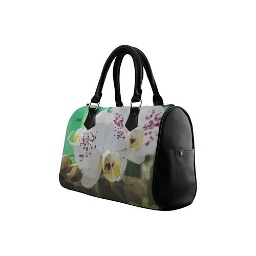 White Purple Orchids Low Poly Floral Triangles Boston Handbag (Model 1621)