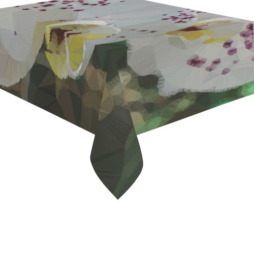 White Purple Orchids Low Poly Floral Triangles Cotton Linen Tablecloth 60" x 90"