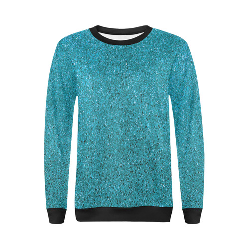Turquoise Glitter All Over Print Crewneck Sweatshirt for Women (Model H18)