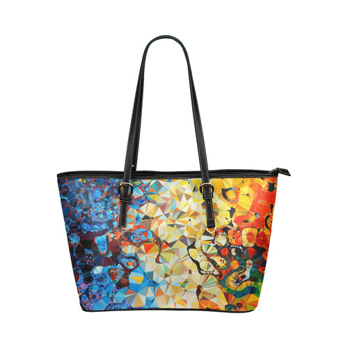 Abstract Low Poly Geometric Triangles Leather Tote Bag/Small (Model 1651)