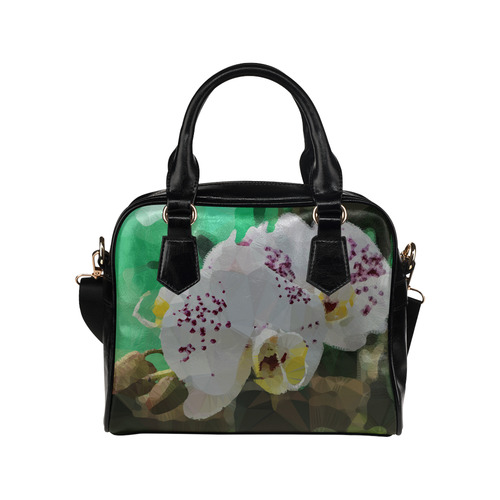 White Purple Orchids Low Poly Floral Triangles Shoulder Handbag (Model 1634)