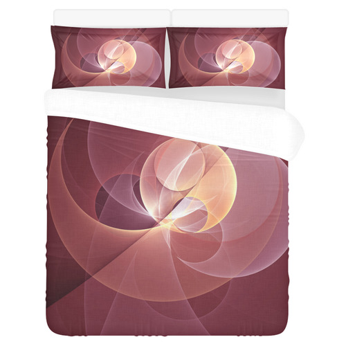 Movement Abstract Modern Wine Red Pink Fractal Art 3-Piece Bedding Set