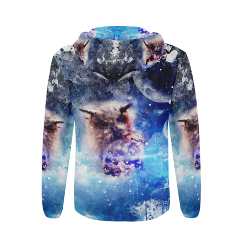 Watercolor, owl in the unoverse All Over Print Full Zip Hoodie for Men (Model H14)