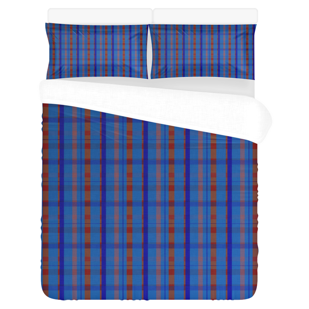 Royal Blue Plaid Style 3Piece Bedding Set ID D2092623