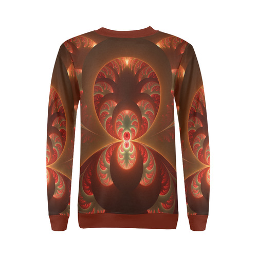 Magical Luminous Red Orange Fractal Art All Over Print Crewneck Sweatshirt for Women (Model H18)