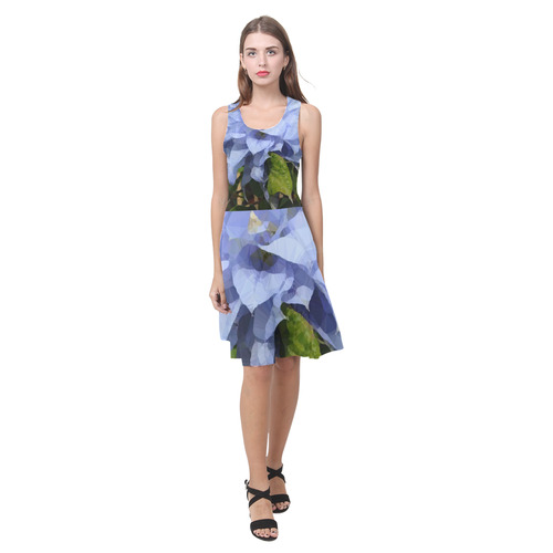 Blue Floral Low Poly Geometric Triangles Atalanta Casual Sundress(Model D04)