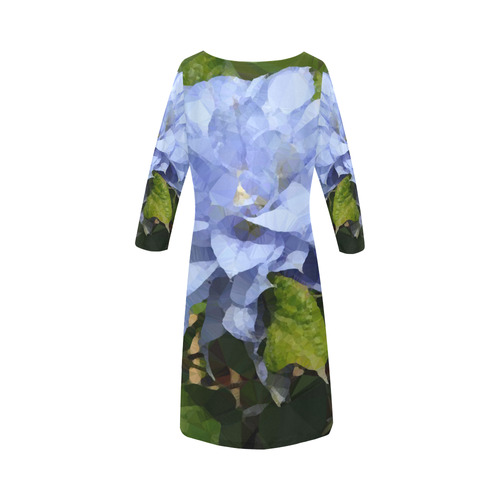 Blue Floral Low Poly Geometric Triangles Round Collar Dress (D22)
