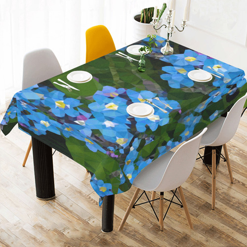 Forget Me Not Floral Low Poly Geometric Triangles Cotton Linen Tablecloth 60"x 84"