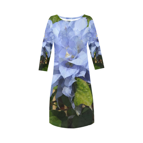 Blue Floral Low Poly Geometric Triangles Round Collar Dress (D22)