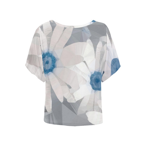White Daisies Floral Low Poly Geometric Triangles Women's Batwing-Sleeved Blouse T shirt (Model T44)