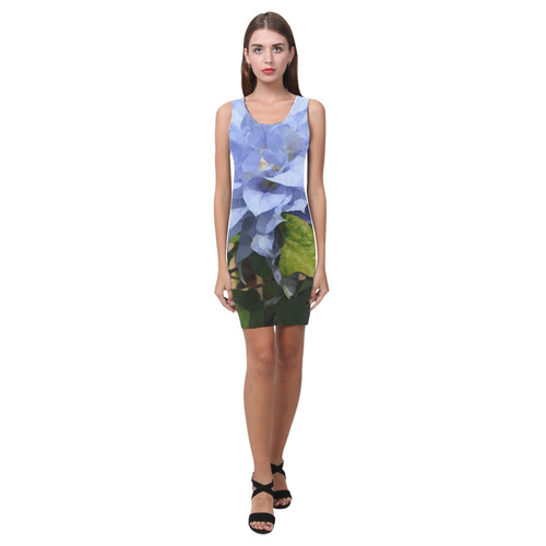 Blue Floral Low Poly Geometric Triangles Medea Vest Dress (Model D06)