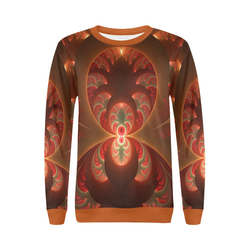 Magical Luminous Red Orange Fractal Art All Over Print Crewneck Sweatshirt for Women (Model H18)