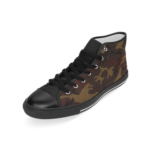 Camo Dark Brown Men’s Classic High Top Canvas Shoes (Model 017)