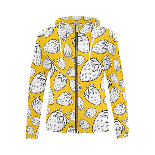 Ghostberries on yellow All Over Print Full Zip Hoodie for Women (Model H14)