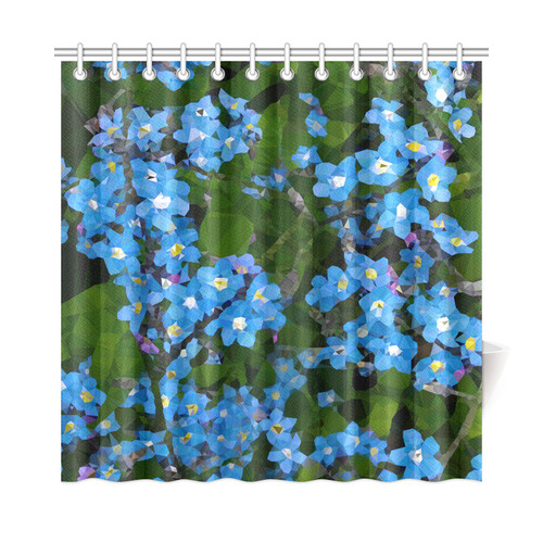 Forget Me Not Floral Low Poly Geometric Triangles Shower Curtain 72"x72"