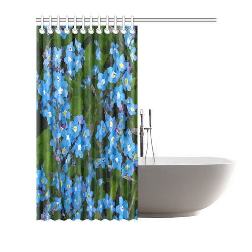 Forget Me Not Floral Low Poly Geometric Triangles Shower Curtain 72"x72"