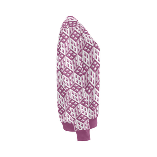 3D Pattern Lilac Pink White Fractal Art All Over Print Crewneck Sweatshirt for Women (Model H18)