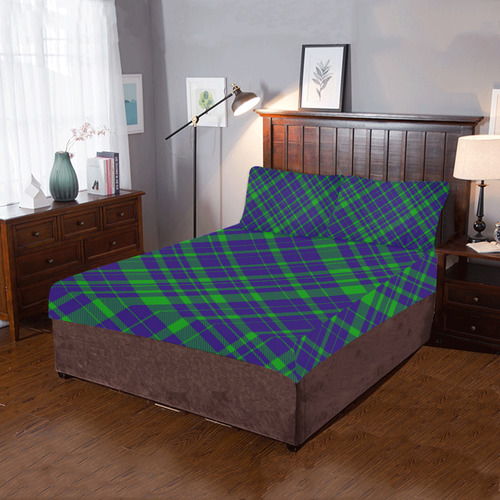 Diagonal Green & Purple Plaid Modern Style 3-Piece Bedding Set