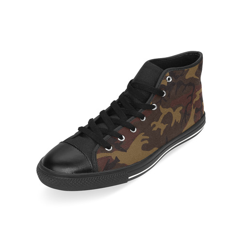 Camo Dark Brown Men’s Classic High Top Canvas Shoes /Large Size (Model 017)