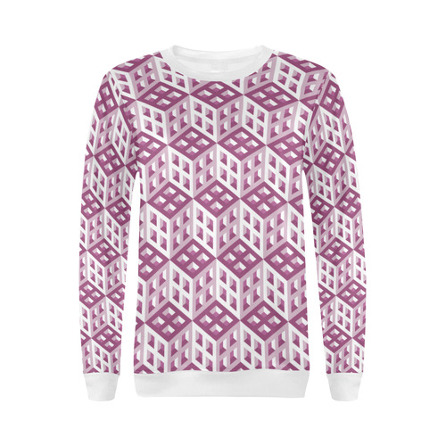 3D Pattern Lilac Pink White Fractal Art All Over Print Crewneck Sweatshirt for Women (Model H18)
