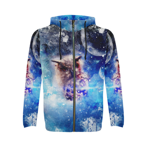 Watercolor, owl in the unoverse All Over Print Full Zip Hoodie for Men (Model H14)