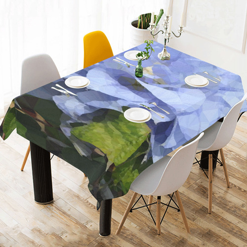 Blue Floral Low Poly Geometric Triangles Cotton Linen Tablecloth 60" x 90"