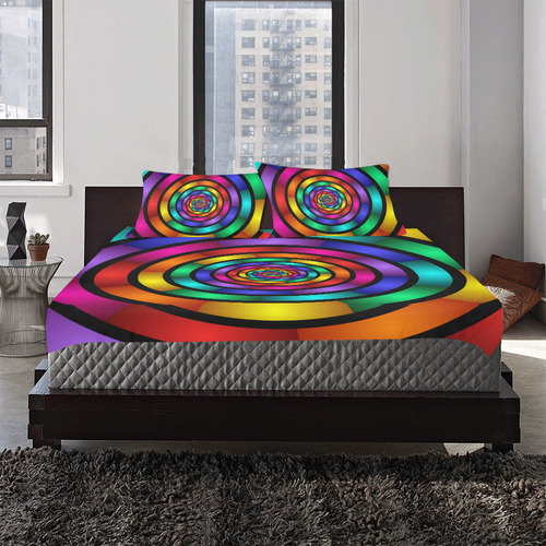 Round Psychedelic Colorful Modern Fractal Graphic 3-Piece Bedding Set