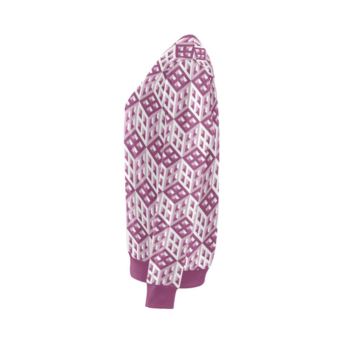 3D Pattern Lilac Pink White Fractal Art All Over Print Crewneck Sweatshirt for Women (Model H18)