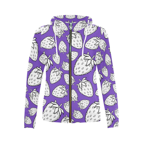 Ghostberries on purple All Over Print Full Zip Hoodie for Women (Model H14)