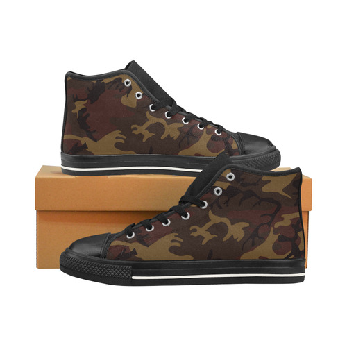 Camo Dark Brown Men’s Classic High Top Canvas Shoes /Large Size (Model 017)