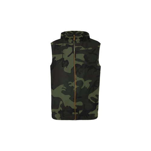 Camo Green All Over Print Sleeveless Zip Up Hoodie for Kid (Model H16)