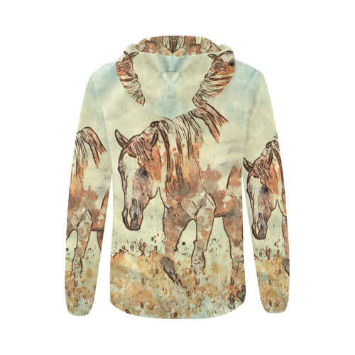 Art Studio 12216 Horse All Over Print Full Zip Hoodie for Women (Model H14)