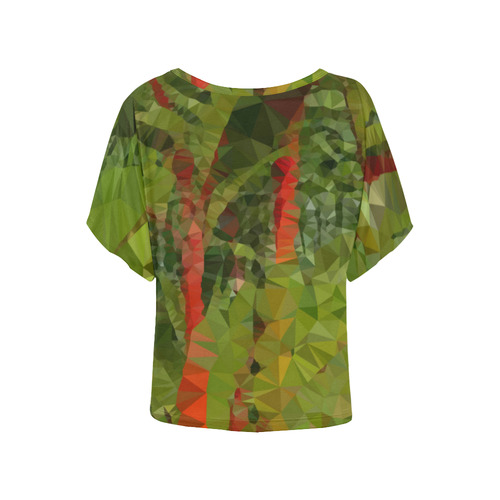 Bamboo Forest Low Poly Geometric Triangles Women's Batwing-Sleeved Blouse T shirt (Model T44)