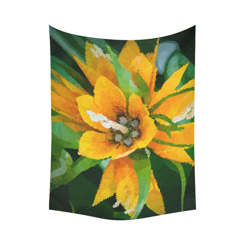 Orange Flower Low Poly Geometric Triangles Cotton Linen Wall Tapestry 80"x 60"