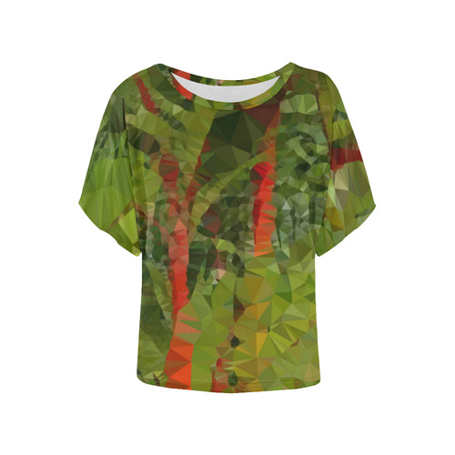Bamboo Forest Low Poly Geometric Triangles Women's Batwing-Sleeved Blouse T shirt (Model T44)