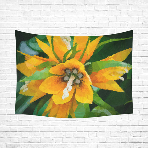 Orange Flower Low Poly Geometric Triangles Cotton Linen Wall Tapestry 80"x 60"