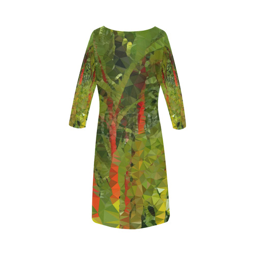 Bamboo Forest Low Poly Geometric Triangles Round Collar Dress (D22)
