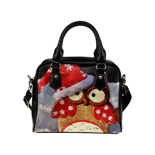 Low Poly Christmas Owl Santa Claus Hat Shoulder Handbag (Model 1634)