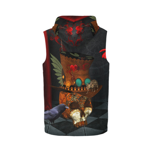 Steampunk skull with rat and hat All Over Print Sleeveless Zip Up Hoodie for Men (Model H16)