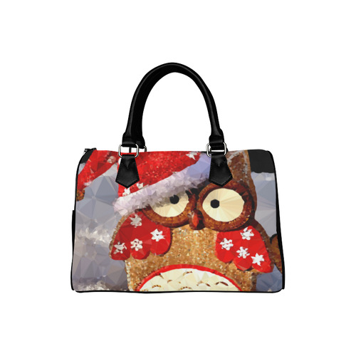 Low Poly Christmas Owl Santa Claus Hat Boston Handbag (Model 1621)