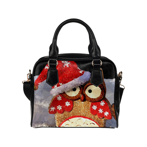 Low Poly Christmas Owl Santa Claus Hat Shoulder Handbag (Model 1634)