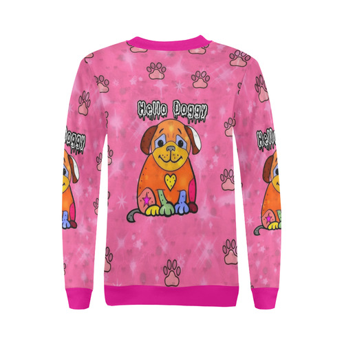 Hello Doggy by Nico Bielow All Over Print Crewneck Sweatshirt for Women (Model H18)